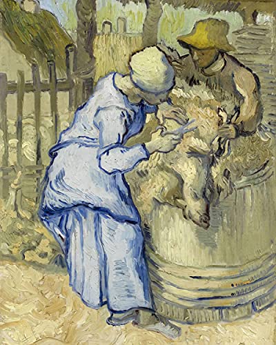 Kit De Pintura Por NúMeros Para Adultos Sobre Lienzo Diy Pintura Al Oleo Por Numeros Kit Pintura Famosa Impresionismo Retrato Van Gogh Los esquiladores de ovejas (después de Millet) 40x50cm Sin Marco