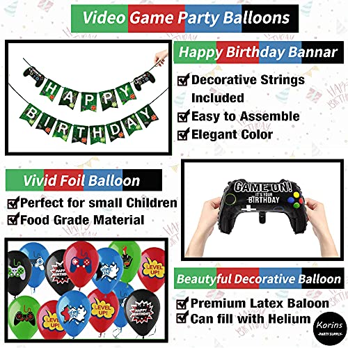 Kit Decoración de Cumpleaños Videojuegos para Niño Globos de Papel de Aluminio para Controlador de Videojuegos Mantel Cumpleaños Videojuegos Pulseras Adornos para Tartas Globos de Látex Niños