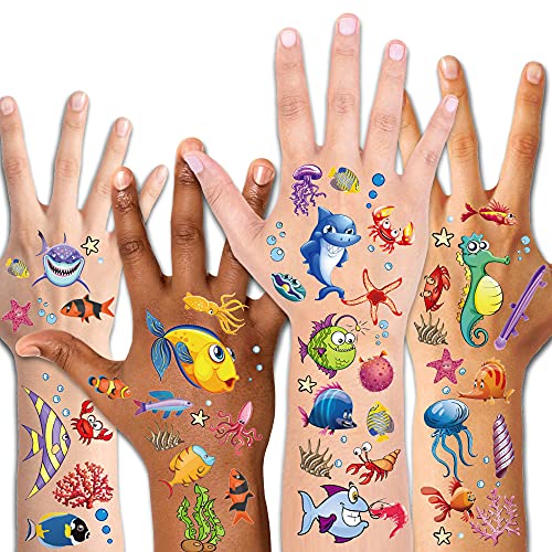 Konsait Tatuajes Temporales para Niños Niñas, Peces Tropicales Tatuajes Infantiles Tatoos Pegatinas para piñata Niños Infantiles Fiesta de Cumpleaños Regalo, 15 Hojas