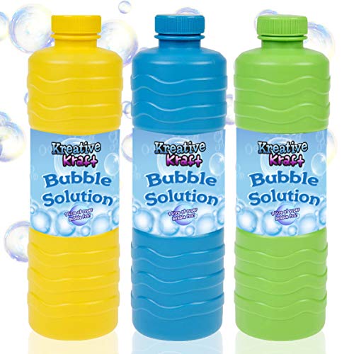 KreativeKraft Liquido Pompas de Jabon, Pack de 3 Botellas para Hacer Burbujas de Jabon Niños, Apto para Maquina Pompas Jabon o Pistolas de Burbujas, Regalos para Juegos al Aire Libre