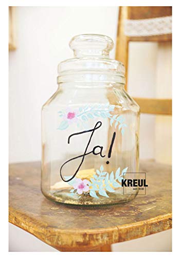 Kreul 16481 - Bolígrafo para cristal y porcelana (punta de pincel elástica, pintura para vidrio brillante y porcelana, semiopaca, resistente a la luz, ideal para escribir a mano y bellas fuentes