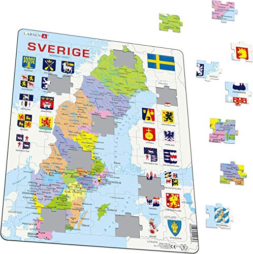 Larsen A7 Mapa Político de Suecia, edición en Sueco, Puzzle de Marco con 70 Piezas