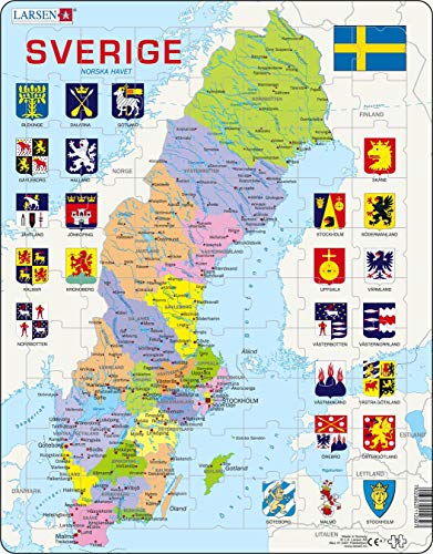 Larsen A7 Mapa Político de Suecia, edición en Sueco, Puzzle de Marco con 70 Piezas