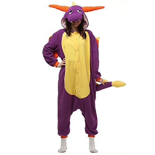 LBJR Animal Pyjamas Unisex para Adultos con Capucha Cosplay Traje de Disfraz Pyjama Carnaval Navidad, S, Dragón Morado