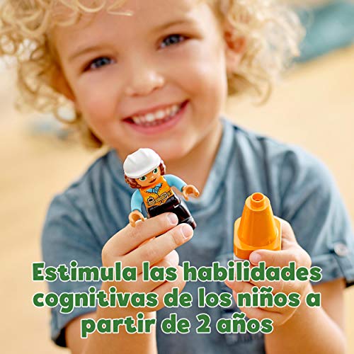 LEGO 10933 Duplo Grúa Torre y Obra, Set de Vehículos de Construcción, Camión y Excavadora de Juguete, Luz y Sonido, Juego para Niños Entre 2 y 5 Años