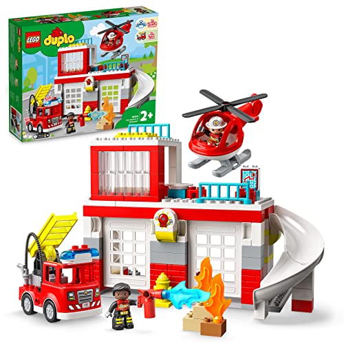 LEGO 10970 Duplo Parque de Bomberos y Helicóptero, Set de Construcción para Niños Bebés a Partir de 2 Años, Estación con Camión de Juguete