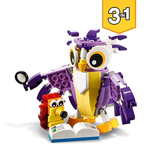 LEGO 31125 Creator Criaturas Fantásticas del Bosque, Juego de Construcción 3 en 1: Conejo, Ardilla y Búho, Set de Animales de Juguete para Niños