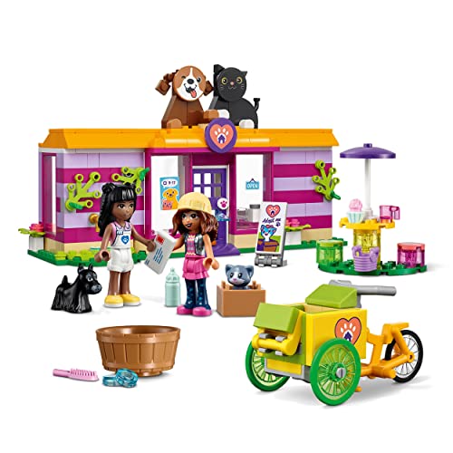 LEGO 41699 Friends Cafetería de Adopción de Mascotas, Set de Rescate de Animales, Juguete para Niños de 6 años con Mini Muñecas Andrea y Priyanka