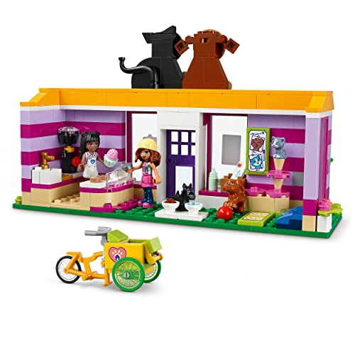 LEGO 41699 Friends Cafetería de Adopción de Mascotas, Set de Rescate de Animales, Juguete para Niños de 6 años con Mini Muñecas Andrea y Priyanka