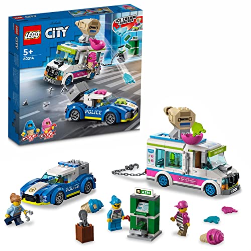 LEGO 60314 City Persecución Policial del Camión de los Helados, Juguete de Construcción con 2 Vehículos para Niños 5 Años, Regalo para Pascua
