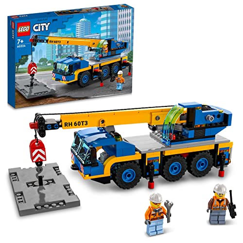 LEGO 60324 City Grúa Móvil, Set de Vehículos de Construcción, Juguete para Niños y Niñas 7 Años con Mini Figuras