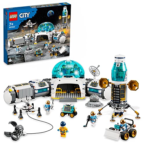 LEGO 60350 City Base de Investigación Lunar, Set de Juguetes Espaciales NASA con Vehículo Buggy, Juego de Construcción para Niños de 7 Años