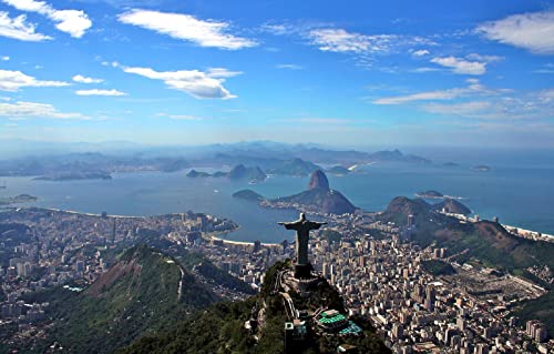 LHJOYSP puzle Personalizado Puzzle 1000 Piezas Ciudad Paisaje Montañas Mar Costa Golfo Brasil Metrópolis Río de Janeiro Estatua de Cristo 75x50cm