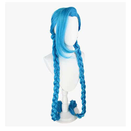 Liamiona LOL Anime Jinx Cosplay peluca azul con trenzas dobles