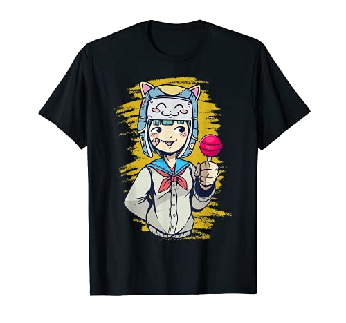 Linda figura de anime con piruleta Kawaii Manga de anime Camiseta