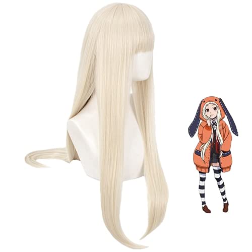 Linna Kakegurui Yomozuki Runa Anime Cosplay peluca rubia larga y recta para mujeres niñas + gorra de peluca gratis