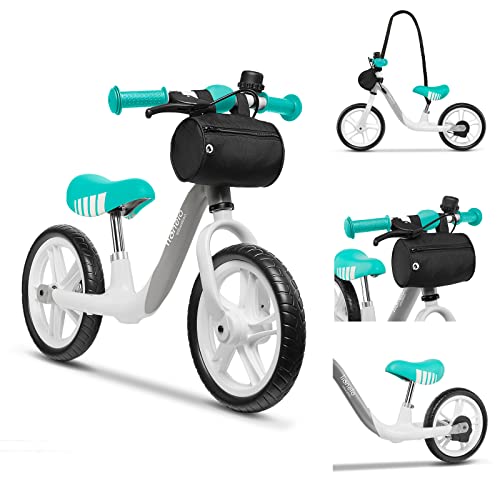 LIONELO Arie Bicicleta de equilibrio Para niños de hasta 30 kg Ruedas de 12 pulgadas Freno de mano Manillar y sillín ajustables y cómodos Cinturón para transporte