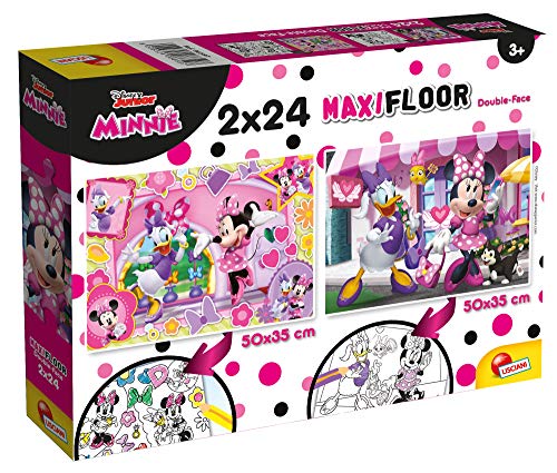 Lisciani Puzzle para niños, 2 puzles de 24 piezas 2 en 1, Doble Cara con reverso para colorear - Disney Minnie 86597