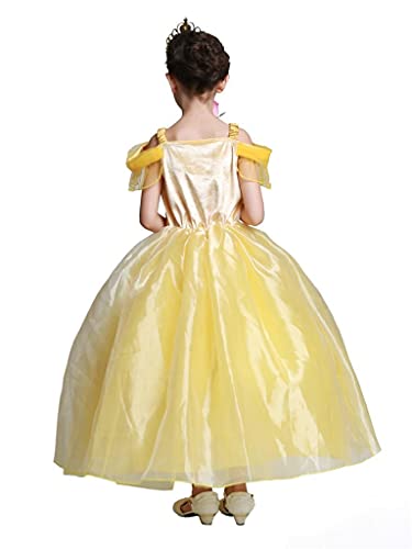 Lito Angels Disfraz de Bella y la Bestia Vestido de Princesas Belle con Accesorios para Niña Talla 5-6 Años, Amarillo