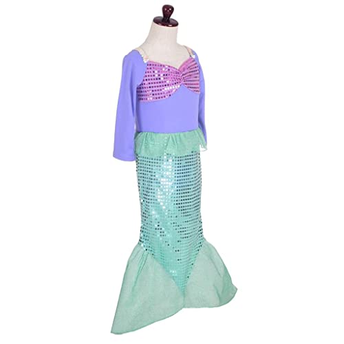 Lito Angels Disfraz Sirenita Princesa Ariel con Peluca de Pelo para Niñas, Vestido Sirena Talla 3-4 años, Morado