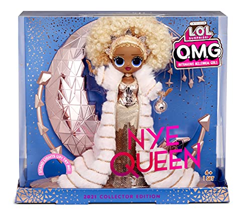 L.O.L. Surprise!- LOL Surprise Holiday OMG 2021 Muñeca de Moda NYE Queen Dorados, Accesorios y Soporte con Luces-Look de año Nuevo-Coleccionable-Edad: 4+ años, Color (576518)
