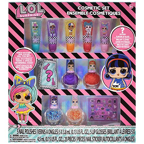 L.O.L Surprise! Townley Girl El Juego de Maquillaje Incluye Brillo de Labios, Esmalte de uñas y Pegatinas de uñas para niños y niñas, a Partir de 3 años, 11 Piezas