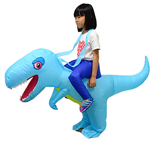 LOLANTA Disfraz inflable de dinosaurio infantil Disfraces de fiesta de disfraces de Halloween Disfraces de T-Rex (S (altura: 80-120 cm), Azul)