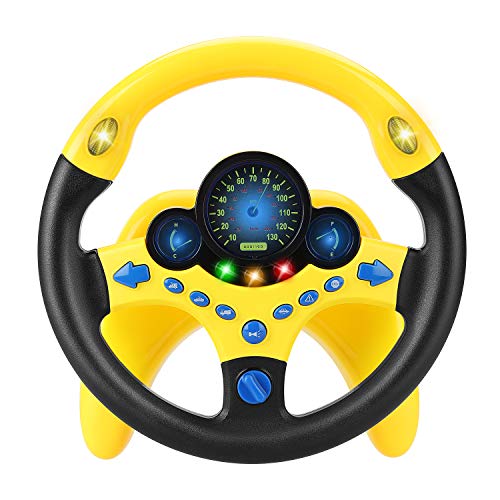 LQKYWNA Juguete del Volante, Simulador De Conducción para Niños Juguete del Coche Copiloto para Niños Rompecabezas del Volante Regalo Educativo Temprano (Yellow)