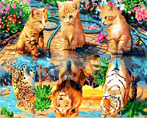 LukFun Pintura para gatos por números para adultos, kit de pintura acrílica por números, animales sobre lienzo enmarcado de 16 x 20 pulgadas (fantasía, enmarcado)