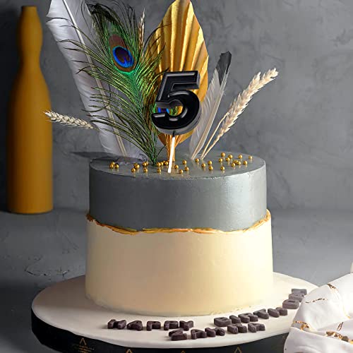 LUTER 7cm Velas Numeros Cumpleaños Grandes, Forma de Diamante 3D Velas Cumpleaños Numeros para Tarta Decoración para Tartas para Bodas Aniversarios Graduaciones Fiestas Niños Adultos (Negro)(5)