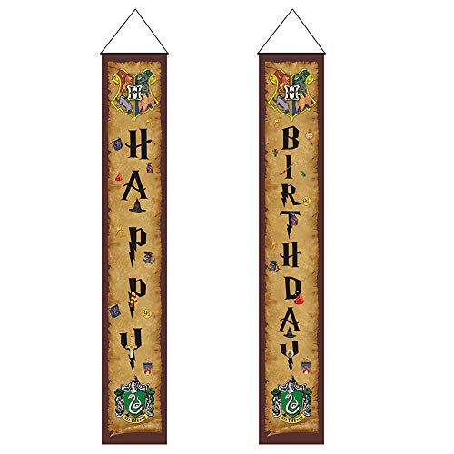 Magic Wizard Happy Birthday Door Couplet Banners Para Colgar En Niños y Niñas Wizard Party Decoration Kids Magic Theme Party Supplies Marrón Bienvenido Porche Letrero Para Interiores Y Exteriores