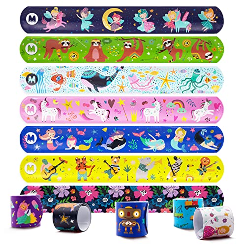 Magicat Set de 12 Pulseras slap para niños y niñas I Pulsera bofetada para regalo de cumpleaños, ideal para piñata I Unicornio, Robot, Princesa y otros I Snap Bracelet Kids Set
