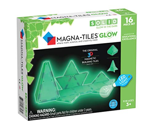 Magna-Tiles Glow In The Dark Set, The Original Magnetic Building Tiles For Creative Open-Ended Play, Educational Toys For Children Ages 3 Years + (16 Pieces + LED Light Included), 18816