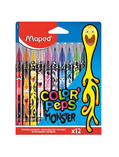 Maped Color Peps Monster - Rotuladores para colorear (punta de fieltro, 12 unidades)