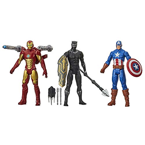 Marvel Avengers Titan Heros Series - Juego de 3 Figuras de acción Black Panther, Iron Man y Capitán América - 12