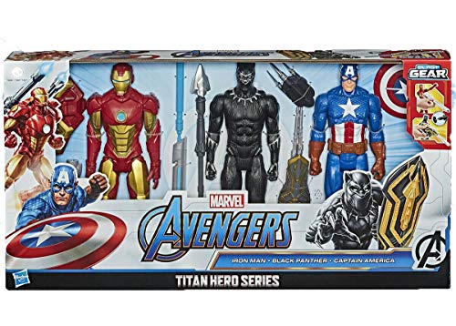 Marvel Avengers Titan Heros Series - Juego de 3 Figuras de acción Black Panther, Iron Man y Capitán América - 12