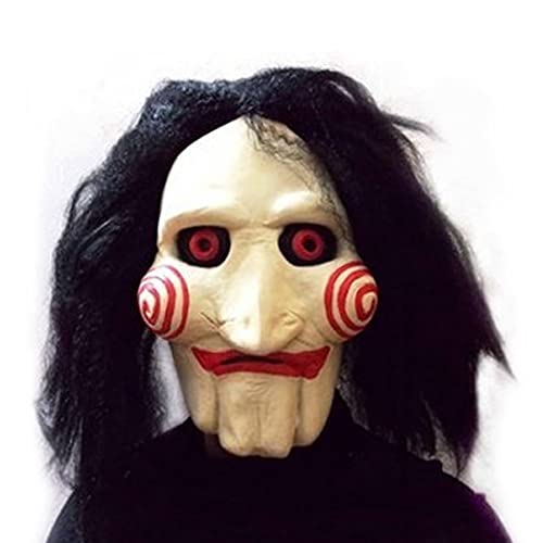 Máscara SAW JIGSAW con pelo sintético - Perfecto para carnaval y Halloween - Disfraz de adulto - Látex, unisex Talla única