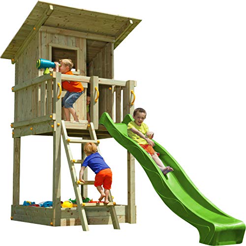 MASGAMES | Parque Infantil Torre Beach Hut XL | con Columpio Doble | Asientos Planos de plástico y Cuerdas | con Anclajes | Uso doméstico |