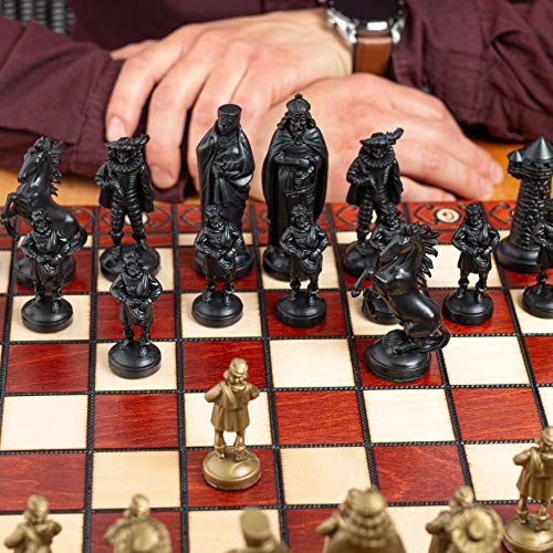 Master of Chess Ancient Armies Juego de ajedrez Black & Gold Edition Tablero de ajedrez de Madera de 41 cm / 16 "/ Piezas de plástico para Adultos y niños (Medieval)