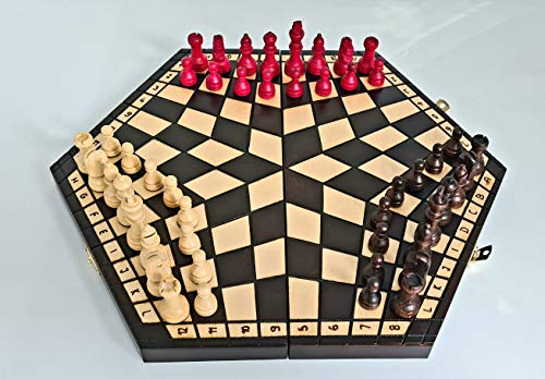 Master of Chess Unique 3 Jugadores AJEDREZ Juego de ajedrez de Madera, Juego de ajedrez único Hecho a Mano (Mediano 40 x 35 cm)