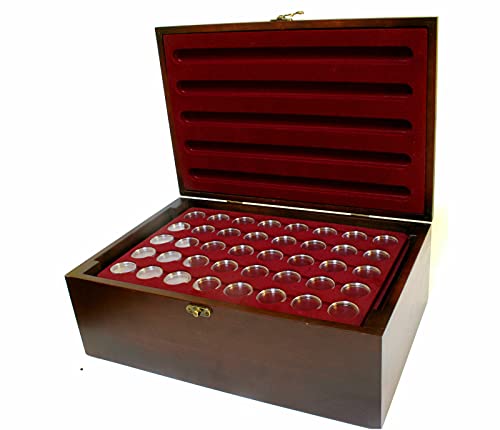 MC.Sammler Caja de monedas de madera con 10 bandejas para monedas para 400 monedas de 2 euros en cápsulas (caja con 400 cápsulas de 26 mm)