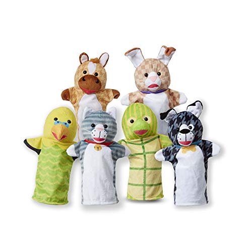 Melissa & Doug - Marionetas de mano de amigos mascota, juego de 6 (gato, perro, caballo, loro, tortuga y conejo)
