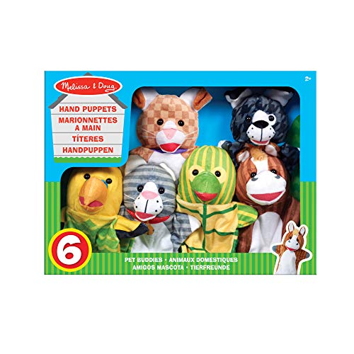 Melissa & Doug - Marionetas de mano de amigos mascota, juego de 6 (gato, perro, caballo, loro, tortuga y conejo)