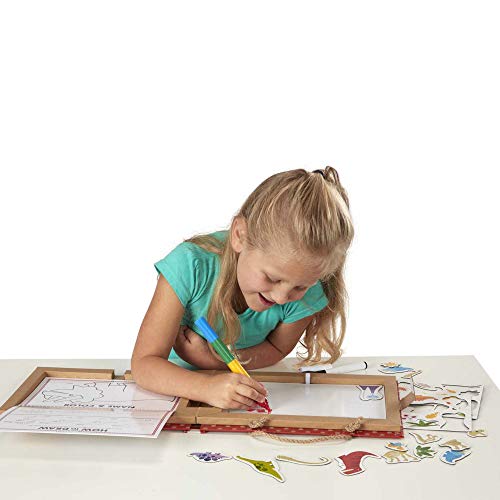 Melissa & Doug - Natural Play: Kit de dibujos e imanes reutilizable para jugar, dibujar y crear – Dinosaurios (41 imanes y 5 rotuladores de borrado en seco)