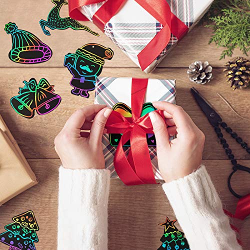 MELLIEX 48pcs Scratch Art para niños, Navidad Papel de Rascar Manualidades Rainbow Hojas de Rascar DIY Navidad decoración Navidad Fiesta de Regalo