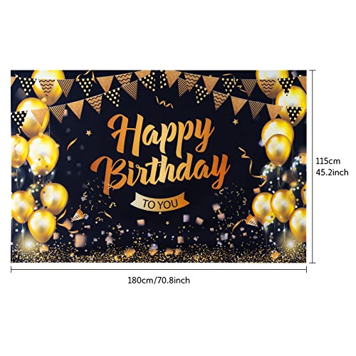Meowoo Banner de Fondo de Feliz Cumpleaños, Decoración de Fiesta de Cumpleaños de Oro Negro, Póster de Feliz Cumpleaños Decoracion para Fiesta Decoración Fiesta (180×115CM)