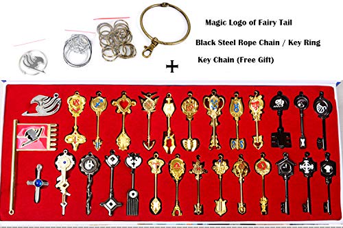 Mesky Fairy Tail Llaveros 29 Piezas con Caja Aleación Cosplay Disfraz con Accesorios Regalo y Colección de Videojuego Hombres y Mujeres Llavero para Llaves y Coches
