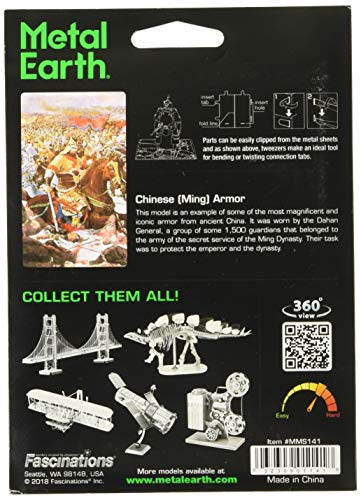 Metal Earth Puzzle 3D Armadura China Ming. Rompecabezas De Metal De Armaduras. Maquetas Para Construir Para Adultos Nivel Desafiante De 11.18 X 5.59 X 2.79 Cm