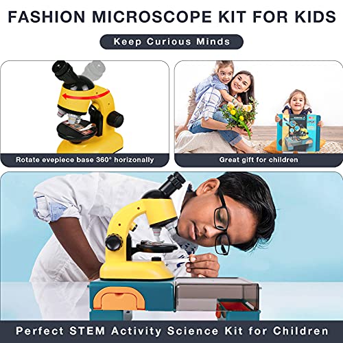 Microscopio para Niños Kit de Juguete Microscopio Infantil con Ampliación 100 x 400 x 1200 x y Iluminación LED, Juguete Educativo para Niños Principiantes Niños Estudiantes 8 Años en Adelante