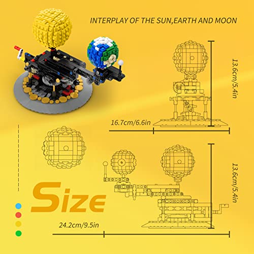 Millionspring Sun Earth Moon Kit de Modelo Ciencia Orbital, Juegos de construcción Stem del Sistema Solar para Ciencia astronómica educativa, Juguetes espaciales para niños Mayores de 6 años-461Pcs